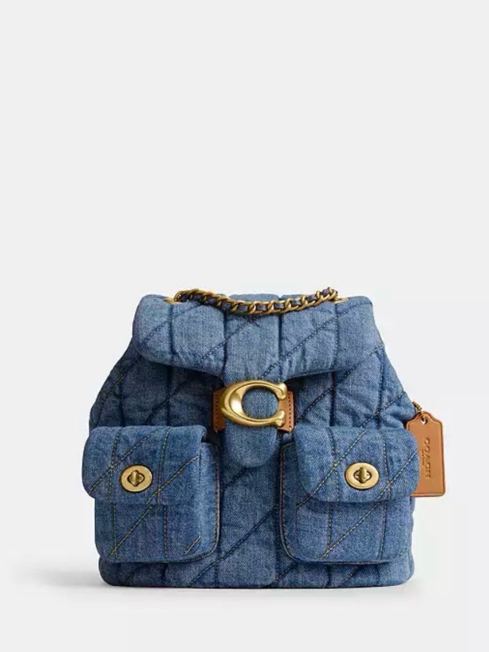 Coach Quilted Tabby Denim Indigo Backpack Shoulder Bag - Picture 3 of 15